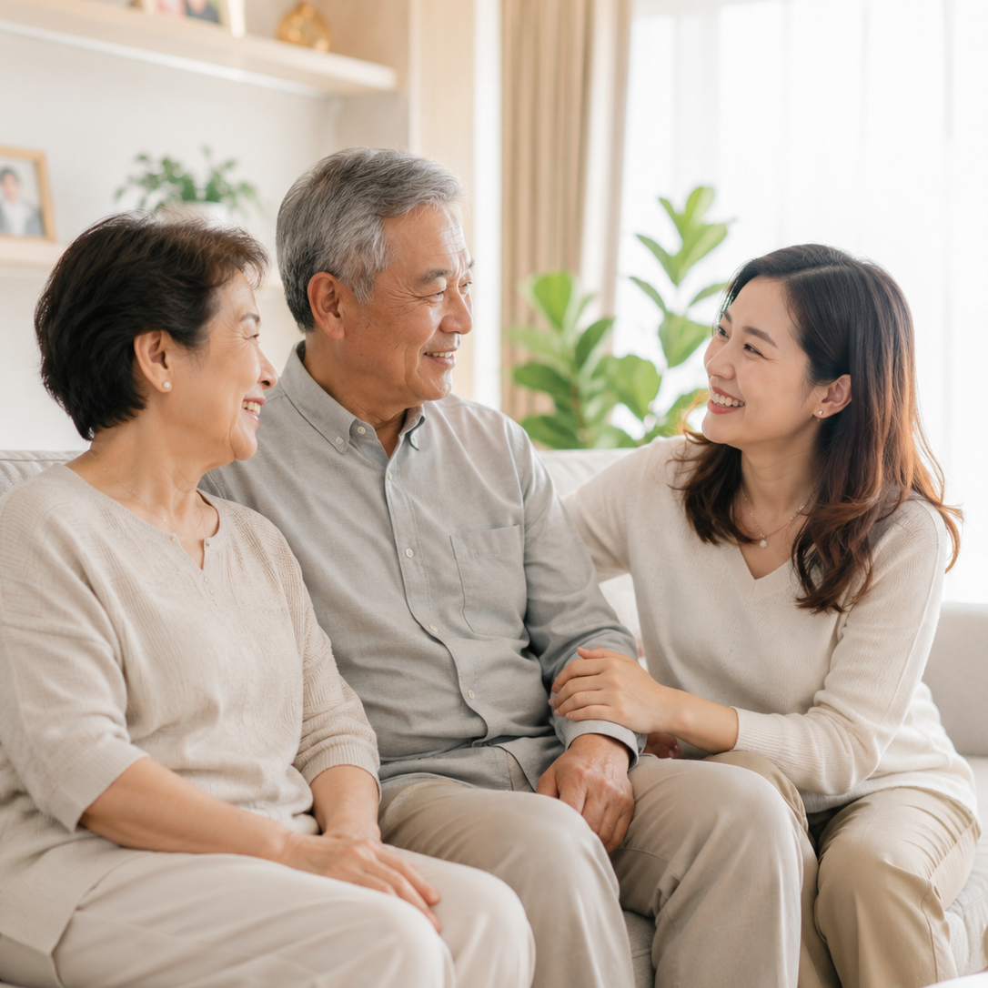 Parents speaking with an adult daughter